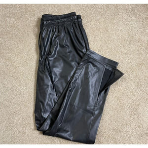 Theory Pull On Pants Womens Size 4 Black Taper Faux Leather Jogger Fleece Lined